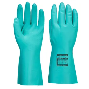 (12 pairs) Portwest Nitrosafe Nitrile Chemical Gauntlet 15 Mil Flock Lined Glove