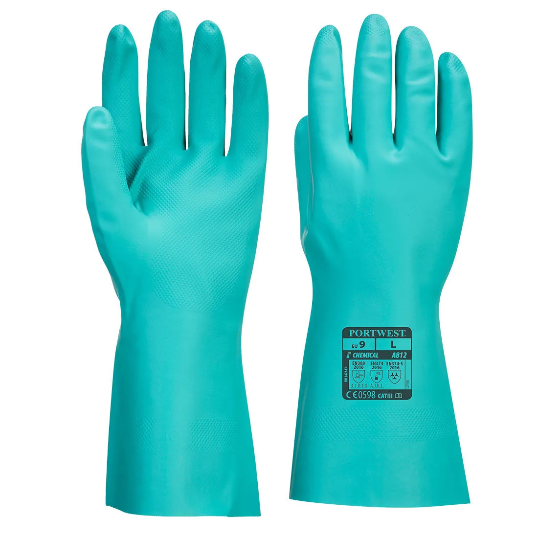 (12 pairs) Portwest Nitrosafe Nitrile Chemical Gauntlet 15 Mil Flock Lined Glove