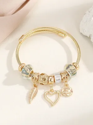 1pc Fashionable Feather & Heart Decor Bangle For Women For Daily Decoration