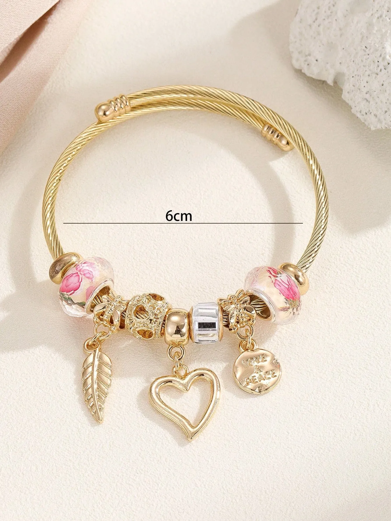 1pc Fashionable Feather & Heart Decor Bangle For Women For Daily Decoration