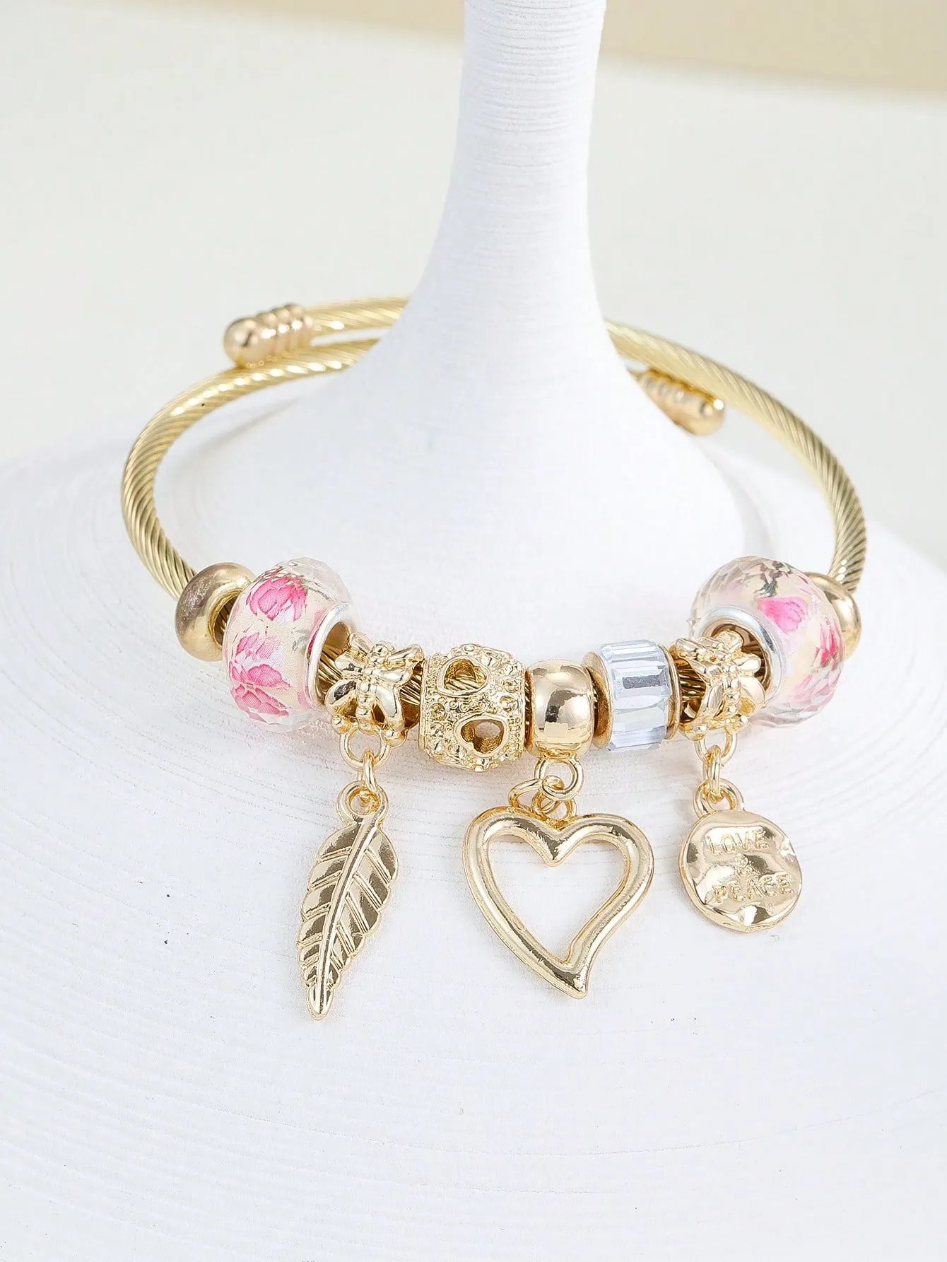 1pc Fashionable Feather & Heart Decor Bangle For Women For Daily Decoration