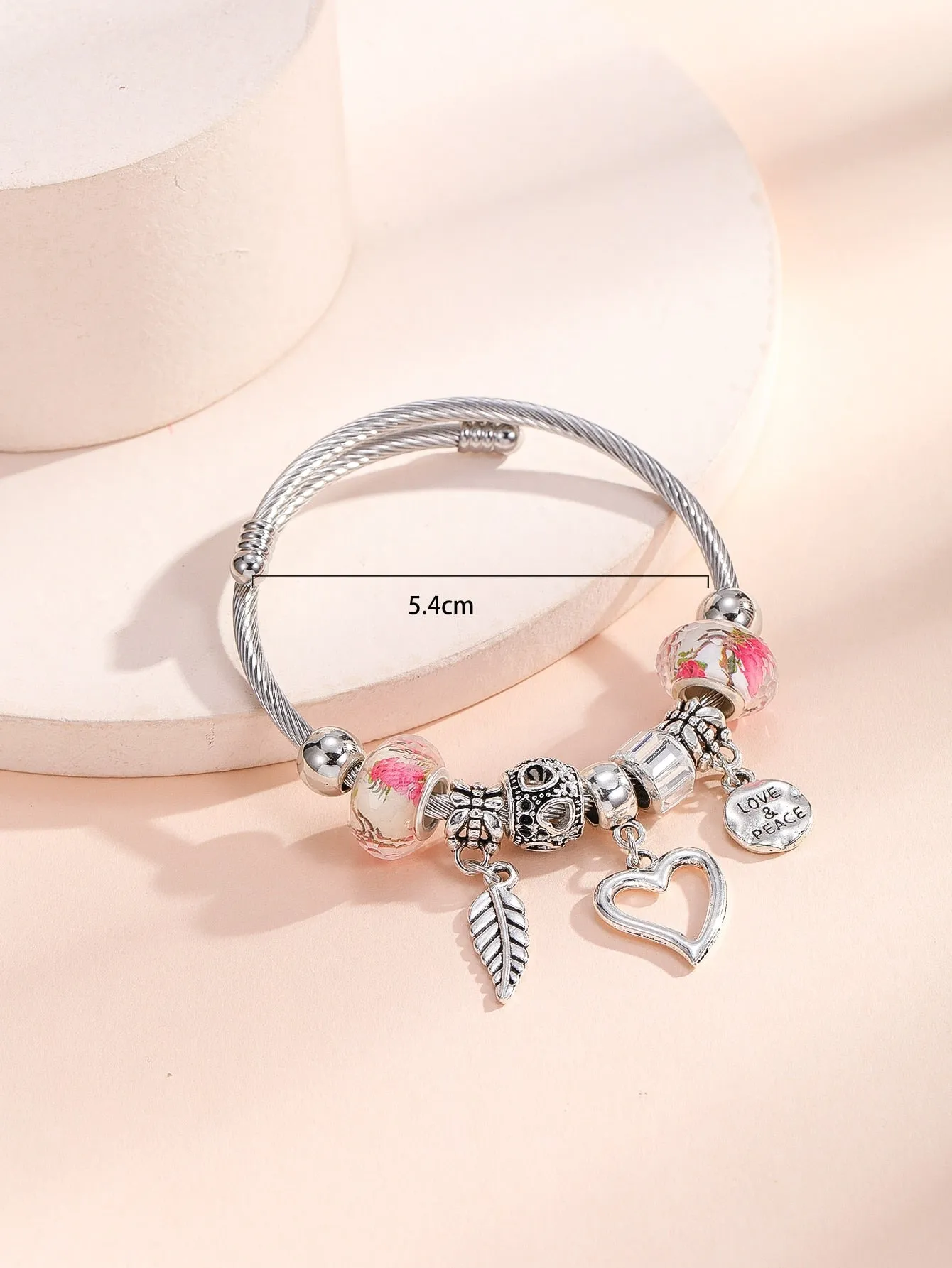 1pc Fashionable Feather & Heart Decor Bangle For Women For Daily Decoration