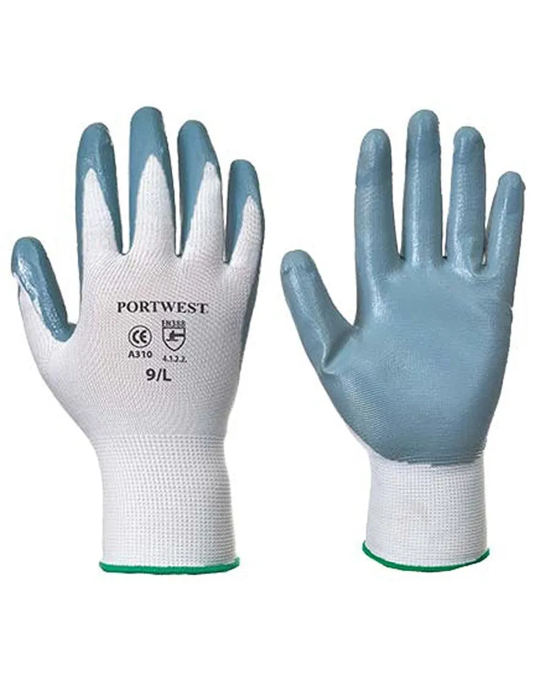 (6/Case) Portwest White/Gray Flexo Grip Nitrile Glove