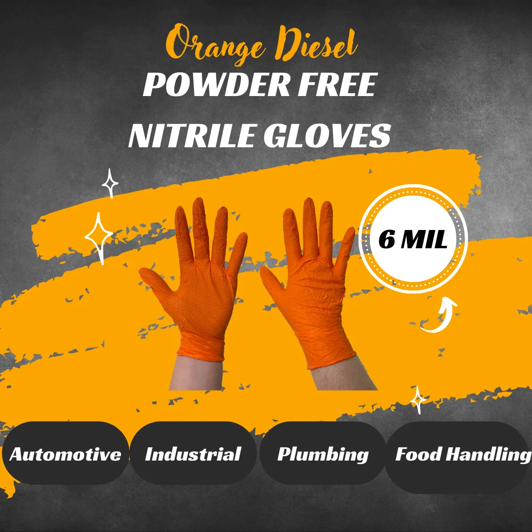 70003  The Orange Diesel®, Powder Free Nitrile Disposable Gloves, 6 Mil, Sizes M-XXL