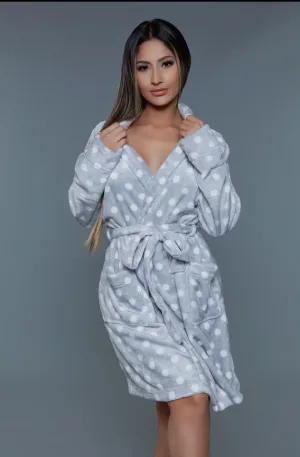 Accessories/Gifts - Kaylee Plush Robe, Grey/White, Also Plus Size