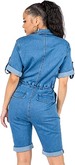 American Bazi Women's Zipper Front Utility Romper