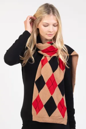 Argyle Cashmere Scarf - Red Mix