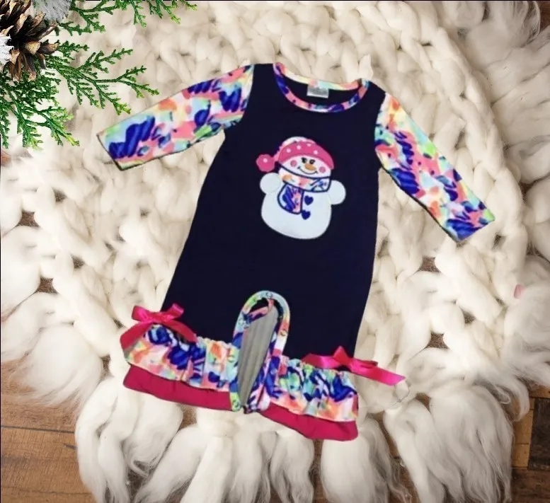 Baby & Toddler Ruffled Romper Jumpsuits - Tie Dye Snowman