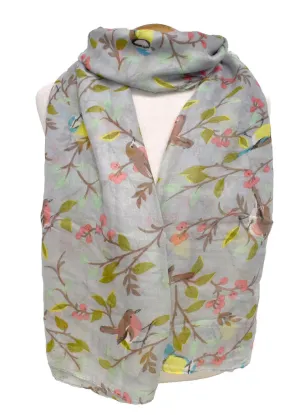 Birds & Branches Scarf - Grey