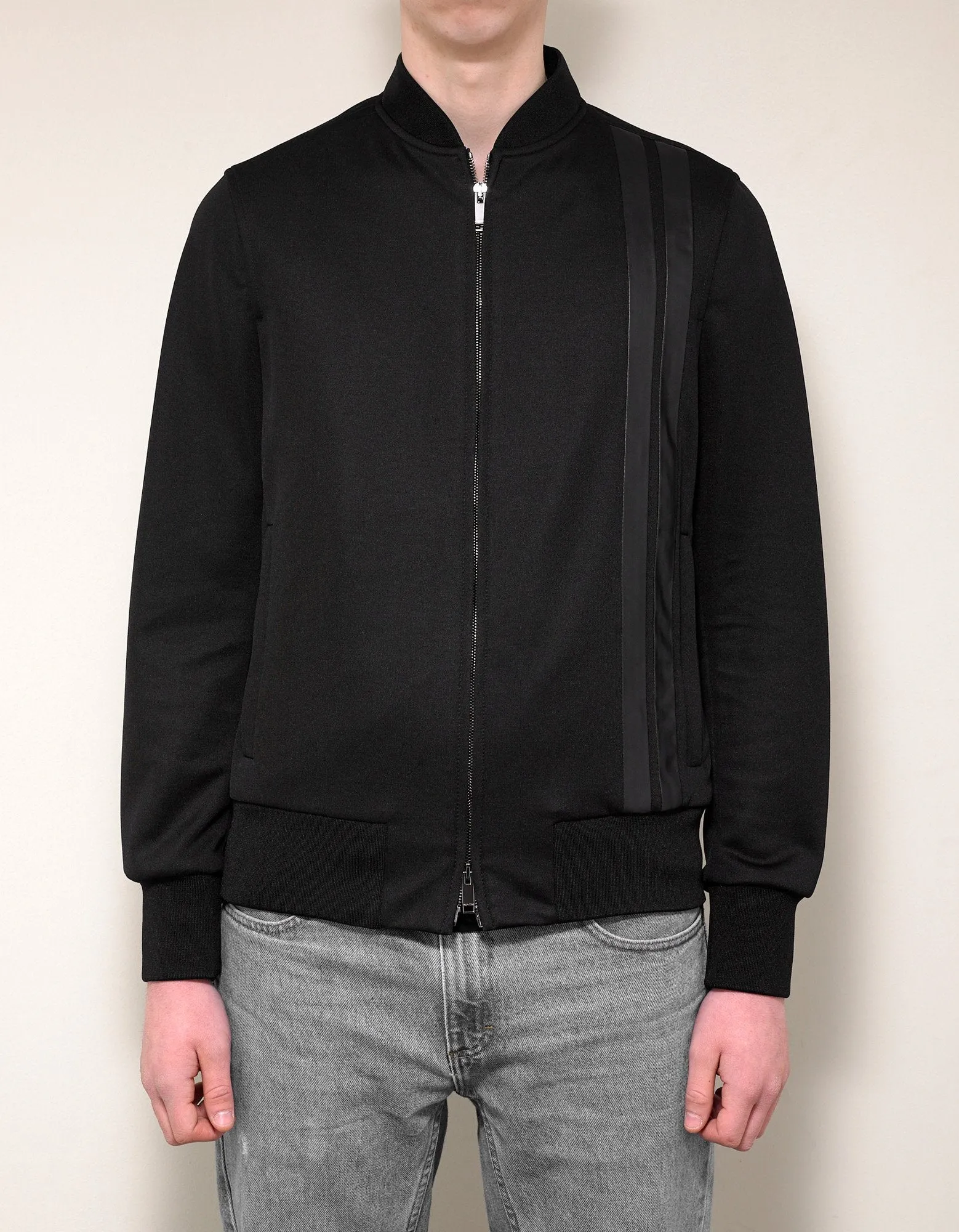 Black Track Jacket with Tonal Stripes