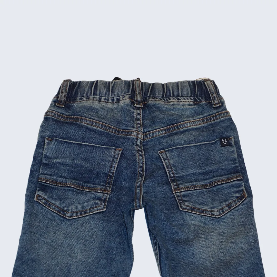 Boys Blue Distressed and Printed Jeans