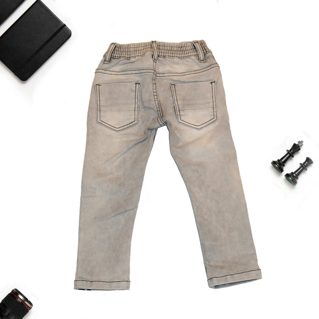 Boys Light Grey Printed and Distressed Jeans