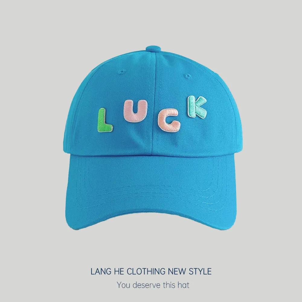 Candy color~Spring and summer trendy letter LUCK baseball caps for boys and girls, sunshade caps style sun protection hats