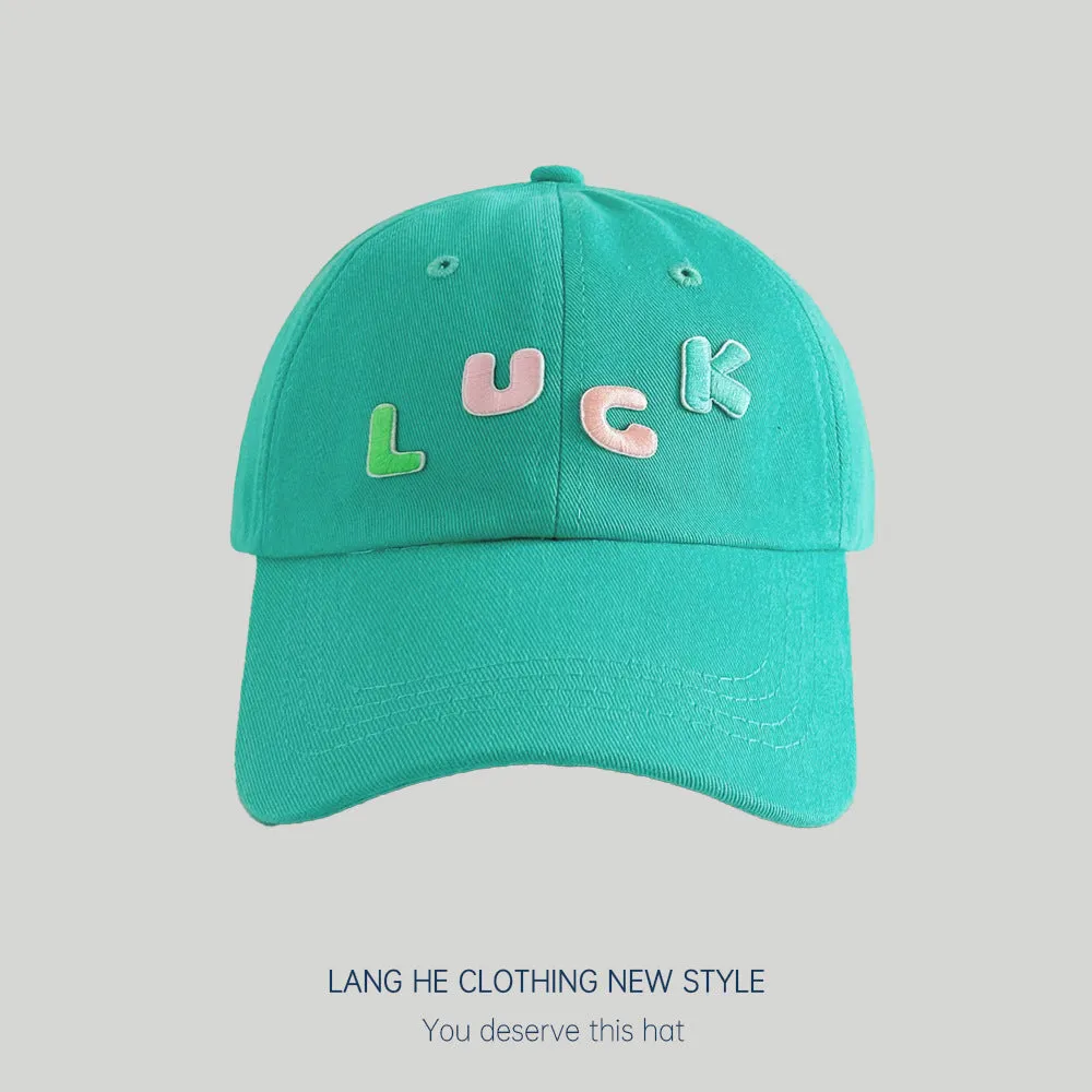 Candy color~Spring and summer trendy letter LUCK baseball caps for boys and girls, sunshade caps style sun protection hats