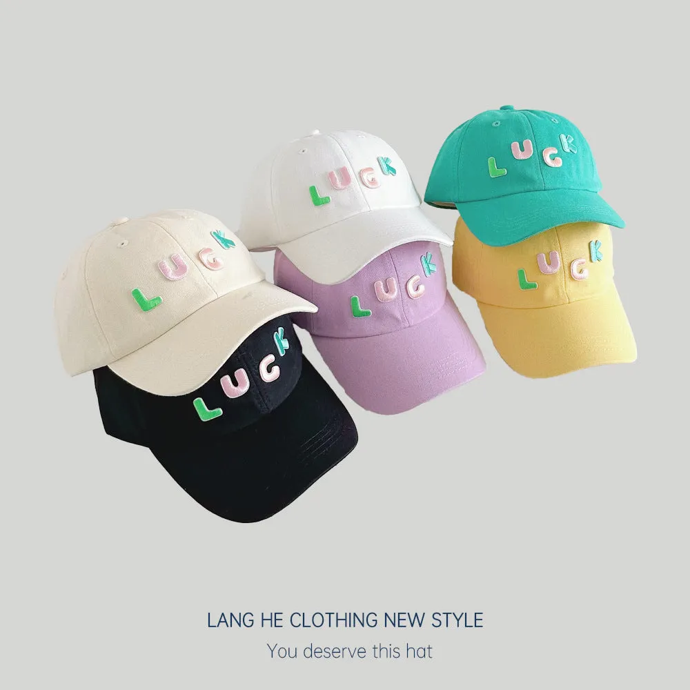 Candy color~Spring and summer trendy letter LUCK baseball caps for boys and girls, sunshade caps style sun protection hats