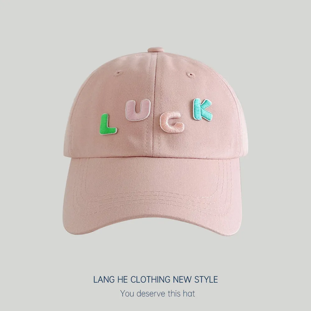 Candy color~Spring and summer trendy letter LUCK baseball caps for boys and girls, sunshade caps style sun protection hats