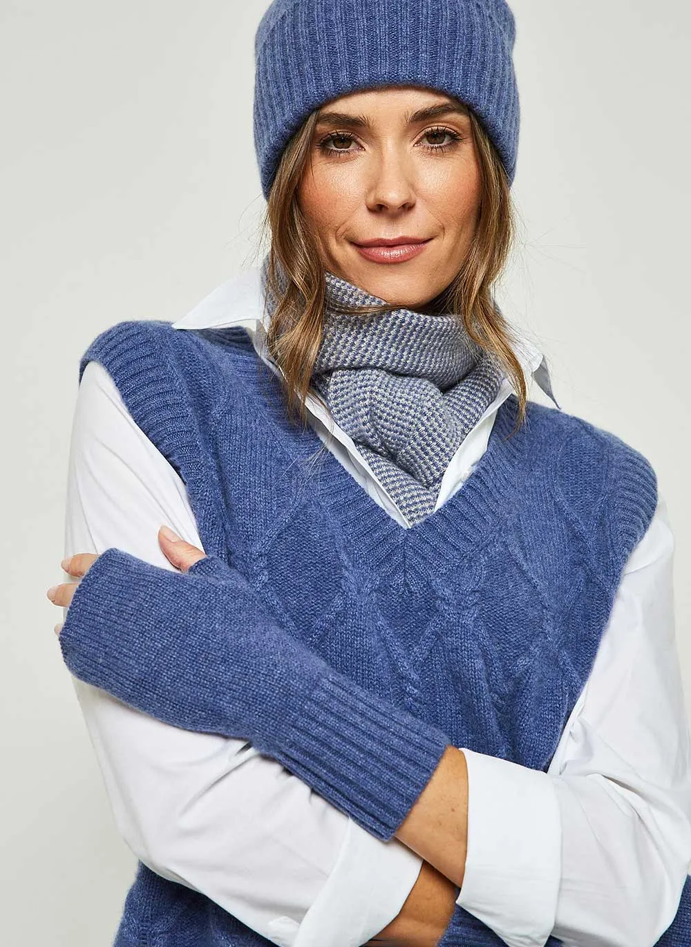 Cashmere Fingerless Gloves - Denim Marl