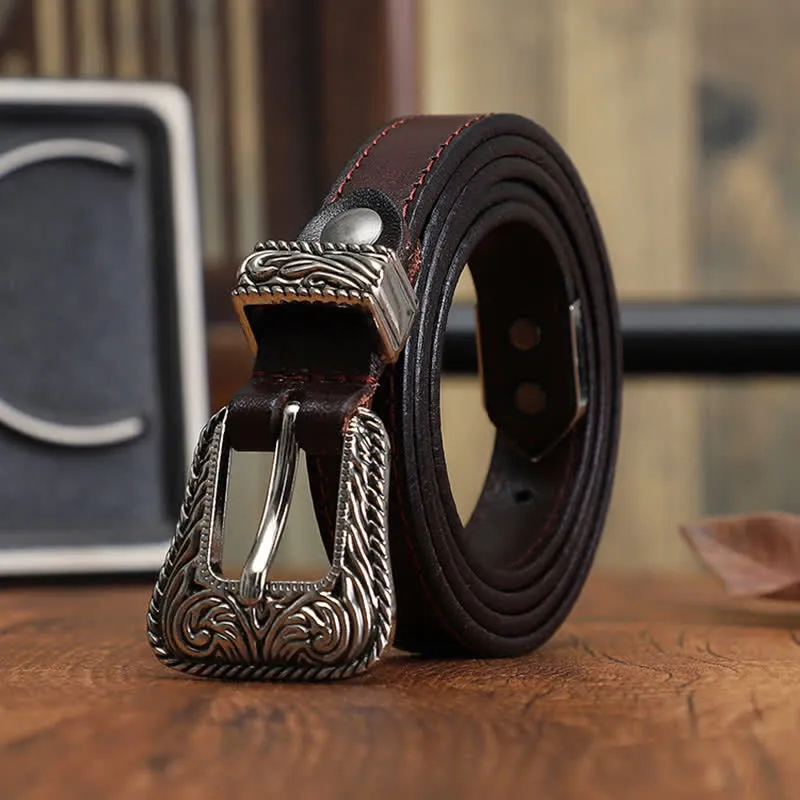 Classic western Versatile Design Slim Cowhide Leather Belt