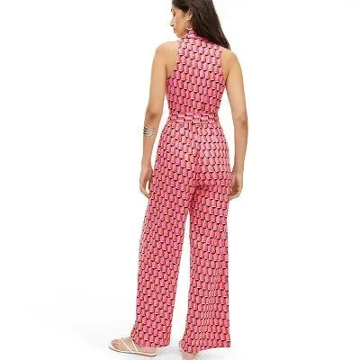 Diane von Furstenberg Women's Sleeveless Collared Jumpsuit, Modern Geo Pink