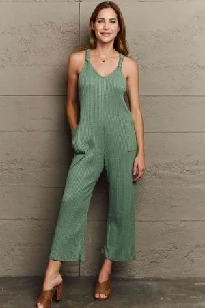 Don't Get It Twisted Full Size Rib Knit Jumpsuit