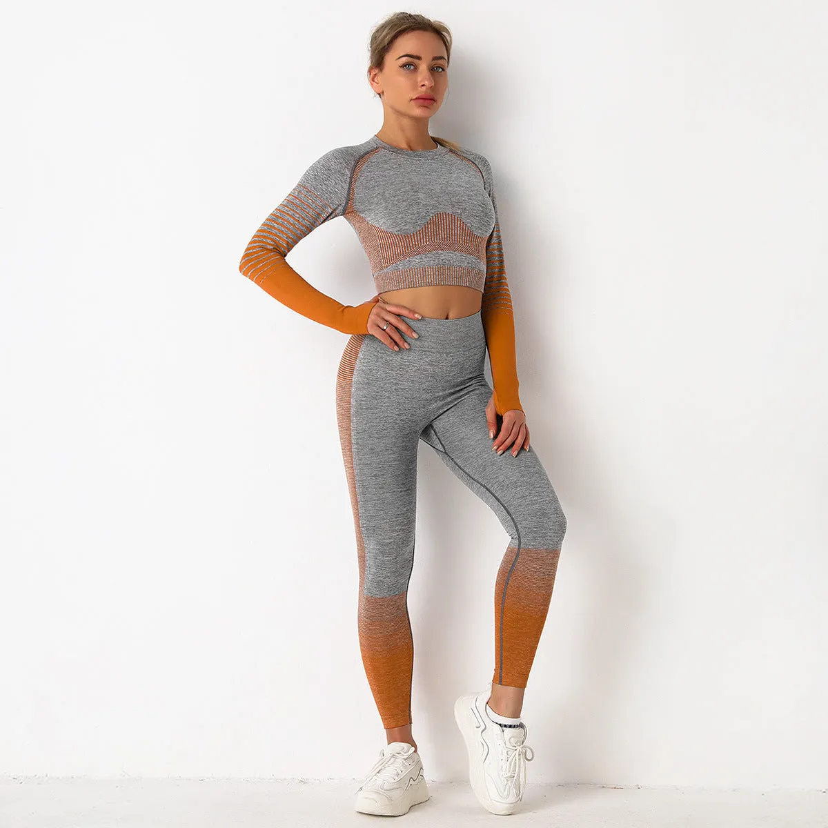 European and American Seamless Yoga Suit Women's Knitted Hip Lifting High Elasticity Workout Pants Exercise Yoga Clothes