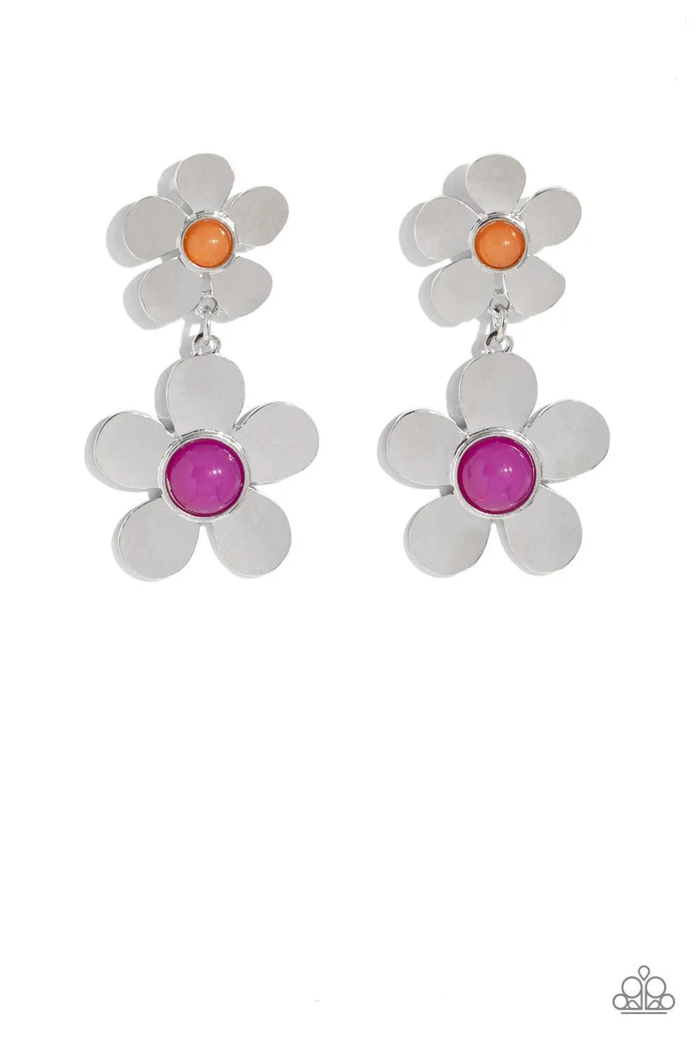 Fashionable Florals Pink & Silver Flower Earrings - Paparazzi Accessories