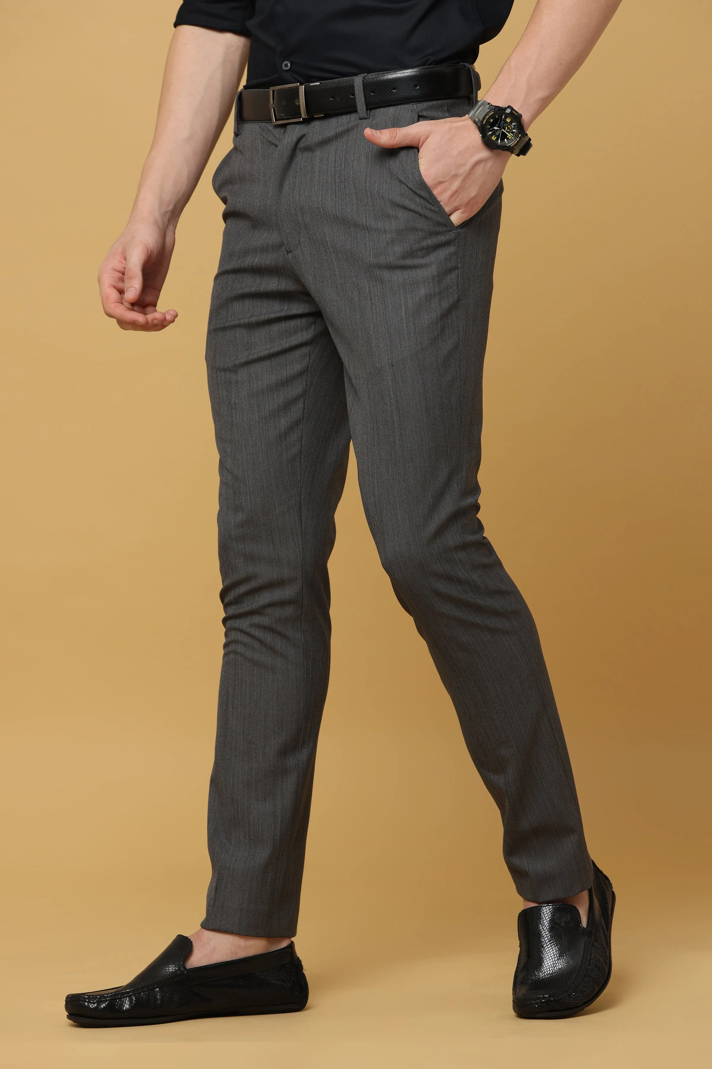 Ivyn Texture Pattern Grey Formal Trousers