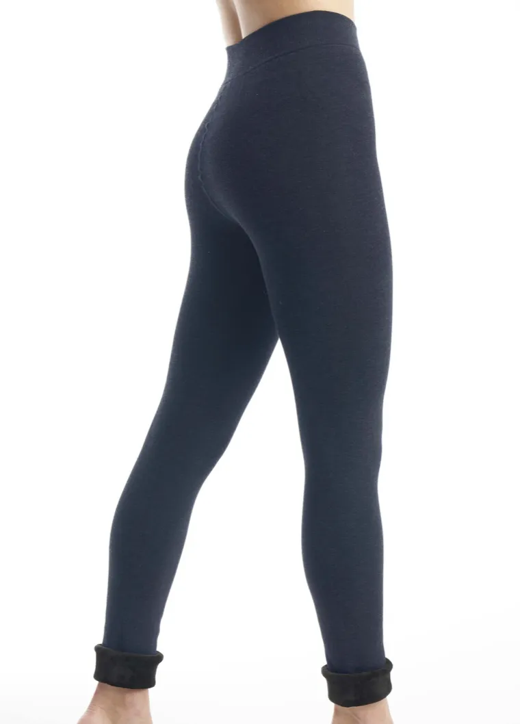 Lemon |  Faux Fur Lined Legging - Deep Navy