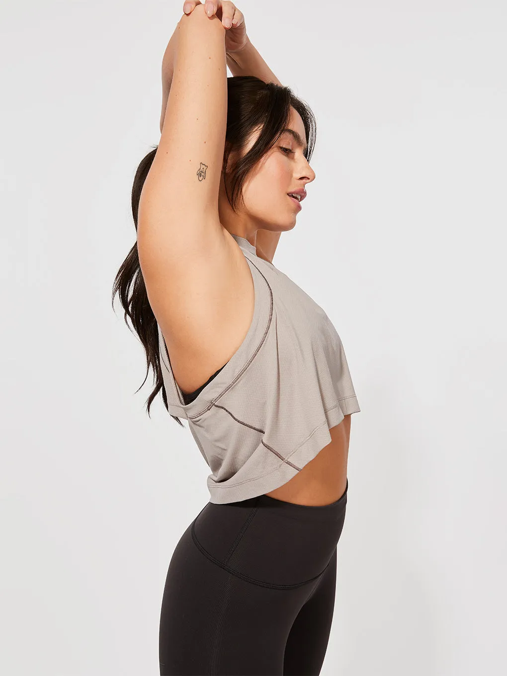 LULULEMON X BARRY'S MAUVE GREY OPEN-BACK CROPPED TANK