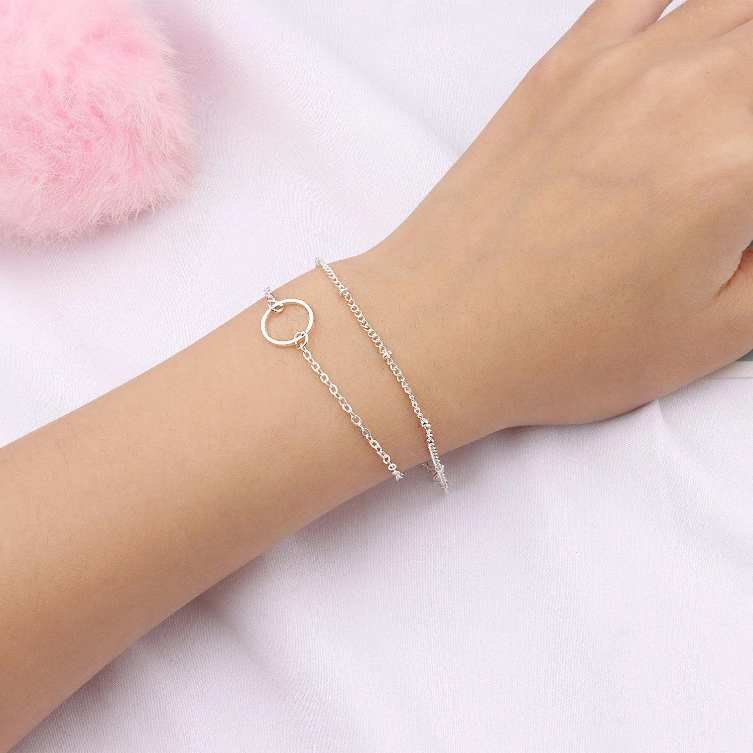 MAC085 Fashionable GeometricHollow Ring Simple Double Layer Bracelet