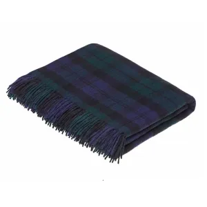 Moon Lambswool Black Watch Tartan Merino Throw Blanket