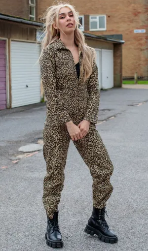 Natural Leopard Print Boiler Suit