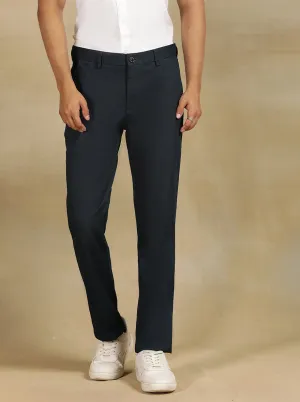 Navy Blue Printed Uno Fit Casual Trouser | JadeBlue