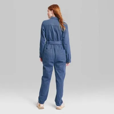 New - Women's Ascot   Hart Graphic Utility Zipper Jumpsuit - Blue XS