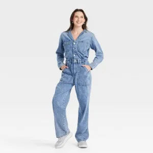 New - Women's Long Sleeve Utility Baggy Denim Jumpsuit - Universal Thread