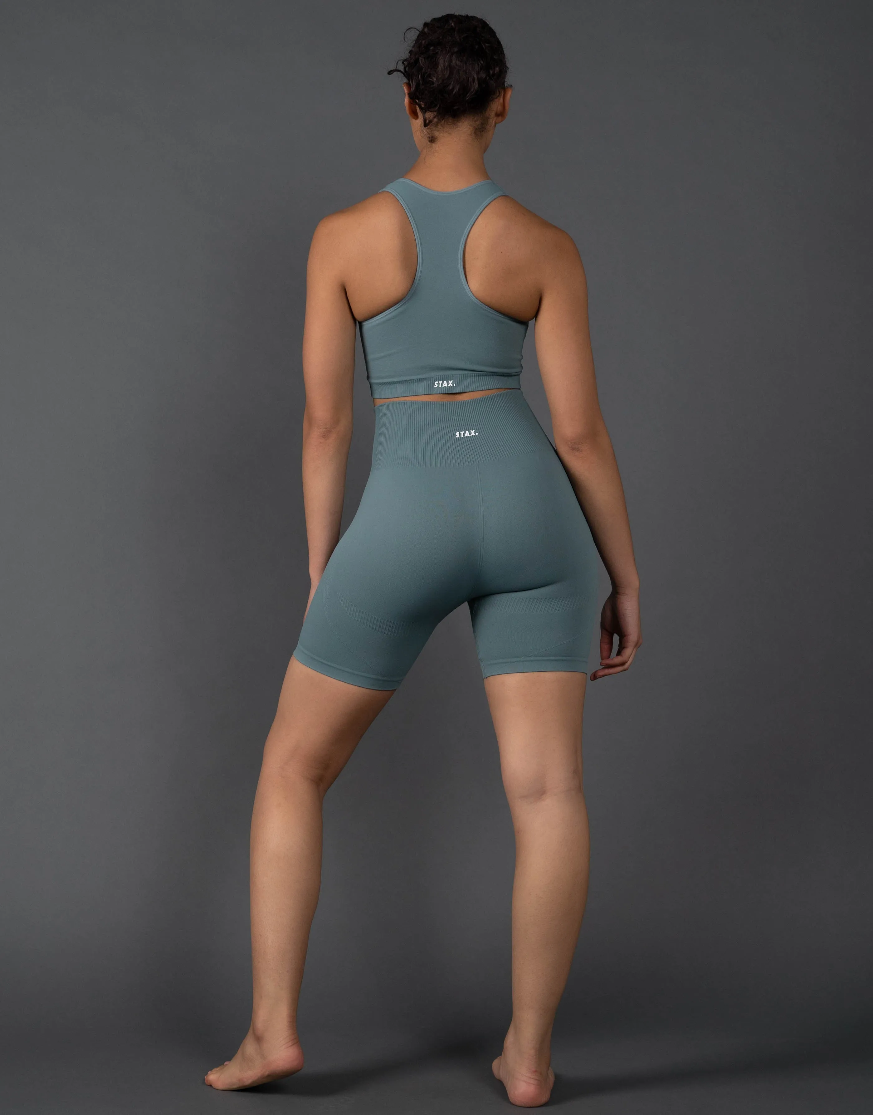 Premium Seamless Midi Bike Shorts V5.1 - Mist (Blue/Grey)