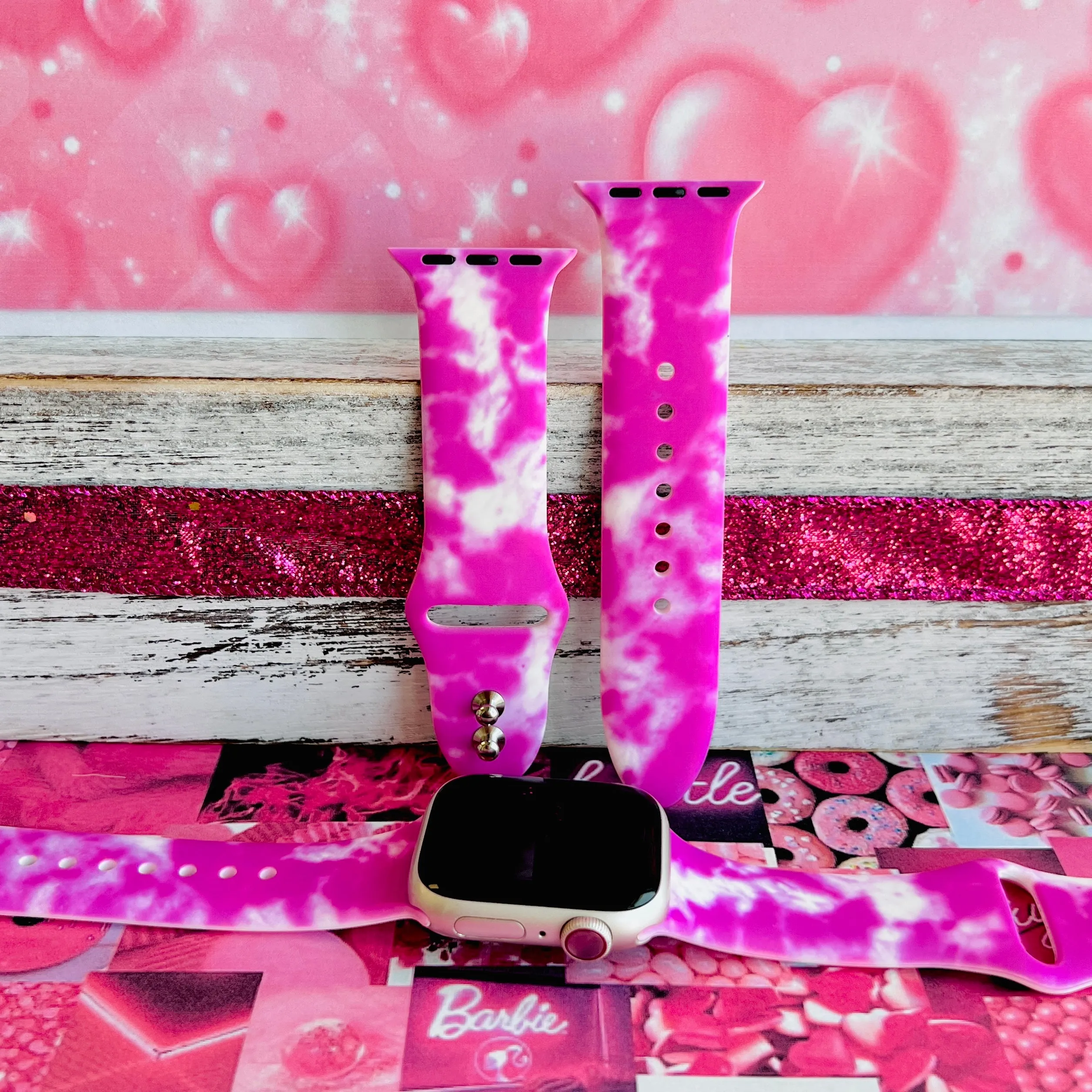 Princess Pink Tie Dye Print Silicone Band For Apple Watch