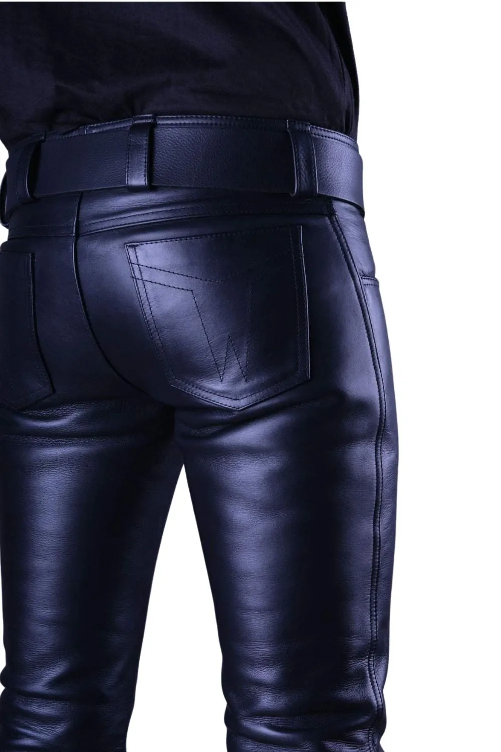 Real Leather Classic Zipper Jeans Pants