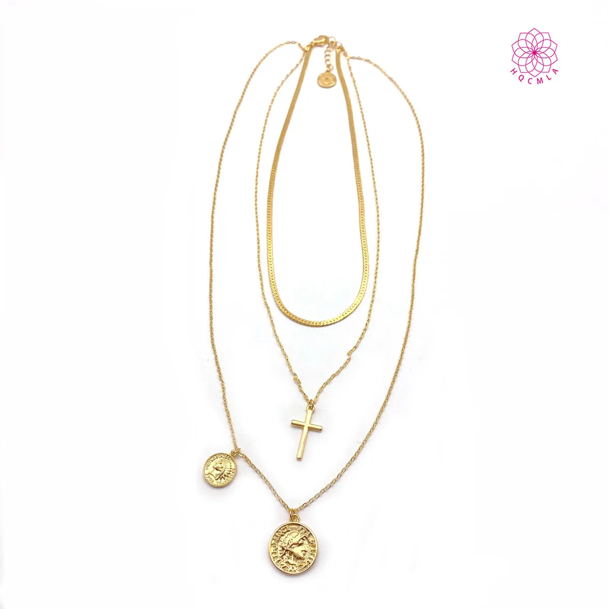 Simple Fashion Necklace Multi-Layer Twin Coin Avatar Cross Multi-Element T-shirt Necklace Neck Accessories