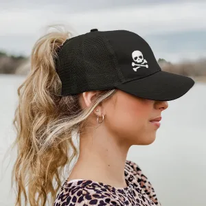 Skull & Crossbones Mesh Back Ponytail Hat