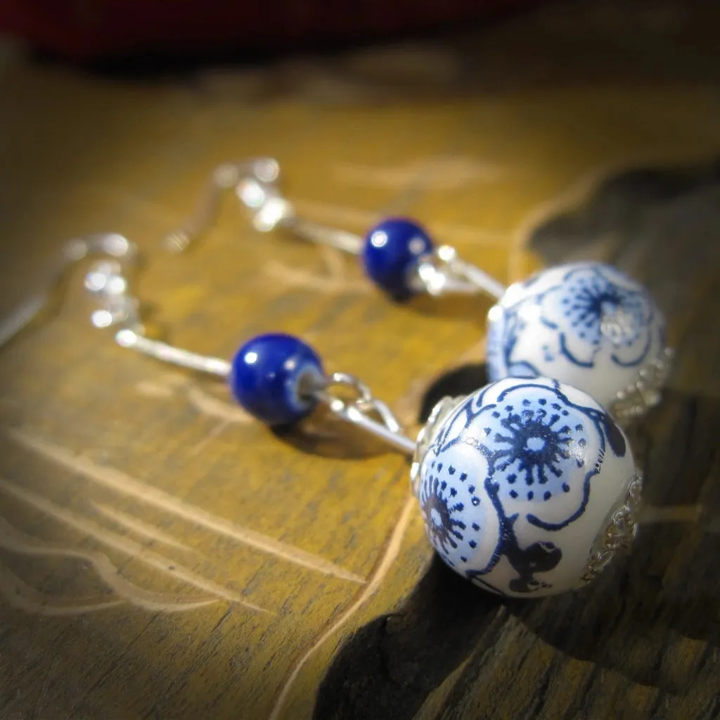 Small town blue and white jewelry handmade jewelry European and American style ceramic earrings accessories cross-border accessories new products