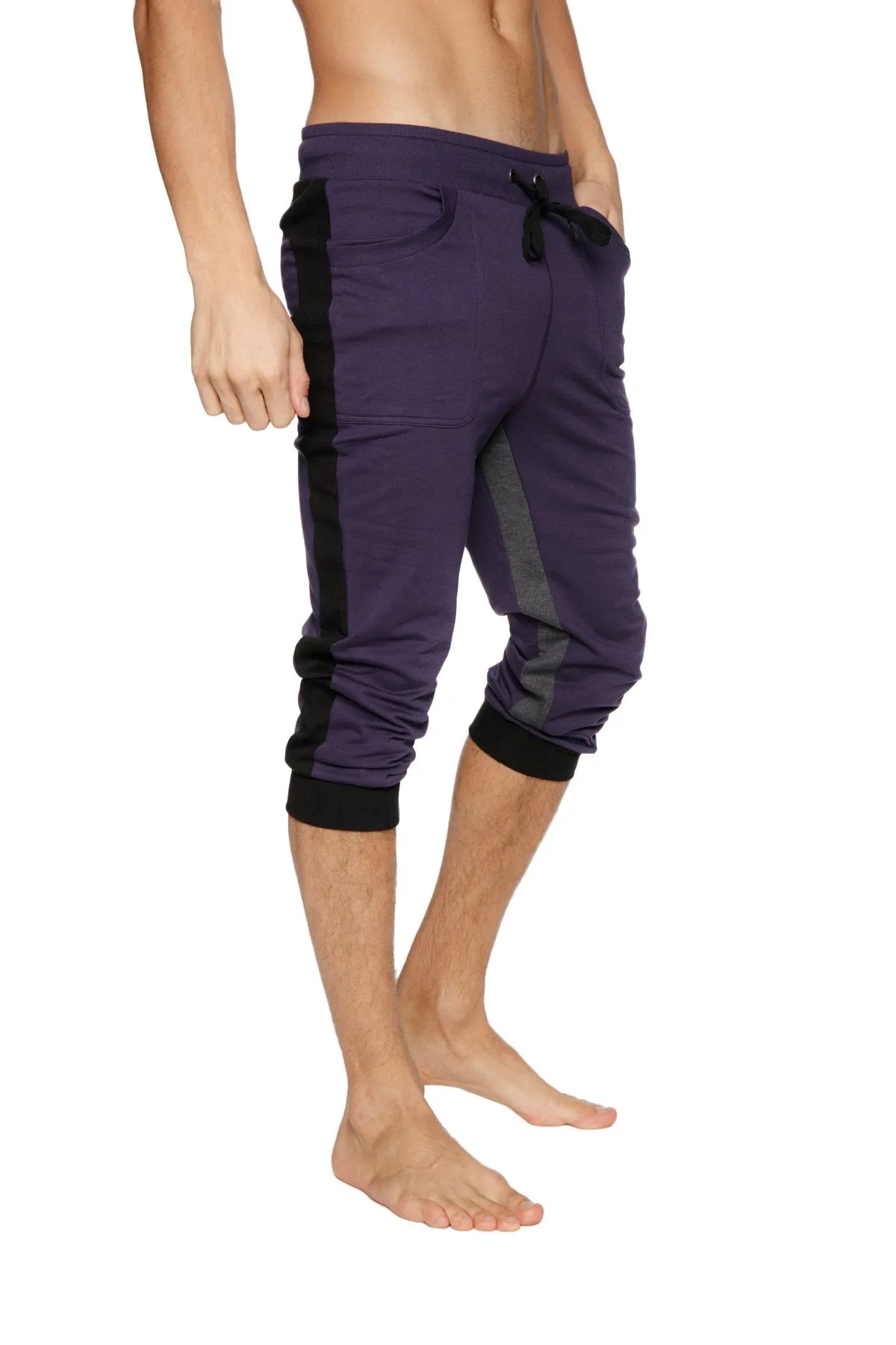 Ultra-Flex Tri-color Cuffed Yoga Pant (Eggplant w/Black & Charcoal)