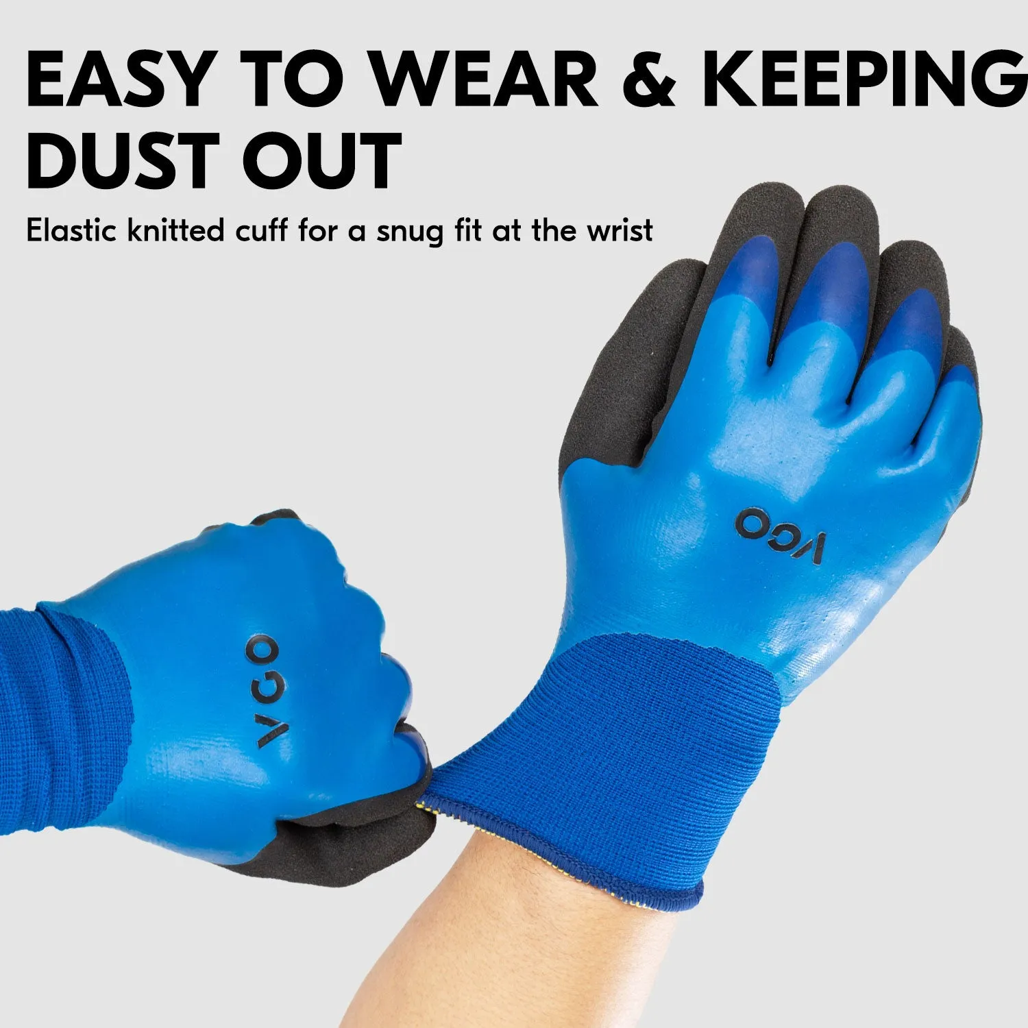 VGO 2-Pairs 32°F Triple Latex Coating Winter Gloves, Light Duty Work Gloves, Waterproof, Oil Resistance, Abrasion Resistance (Blue, RB2172)