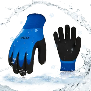 VGO 2-Pairs 32°F Triple Latex Coating Winter Gloves, Light Duty Work Gloves, Waterproof, Oil Resistance, Abrasion Resistance (Blue, RB2172)