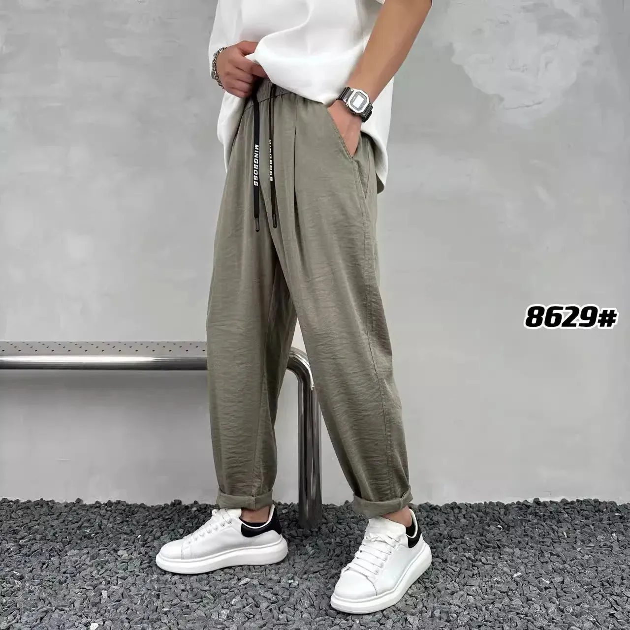 Wiaofellas  -  Draping Cotton Linen Pants For Men Summer Casual Ice Silk Pants Trendy Versatile Korean Hemp Loose Relaxed Sports Pants