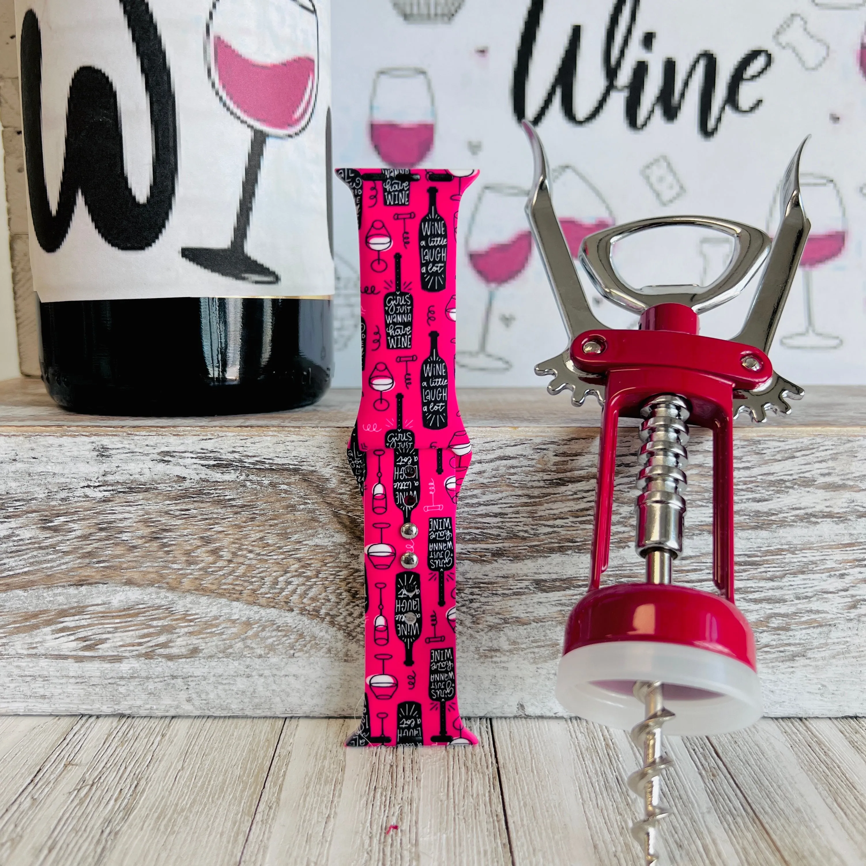 Wine, Love, Laugh Print Silicone Band For Apple Watch