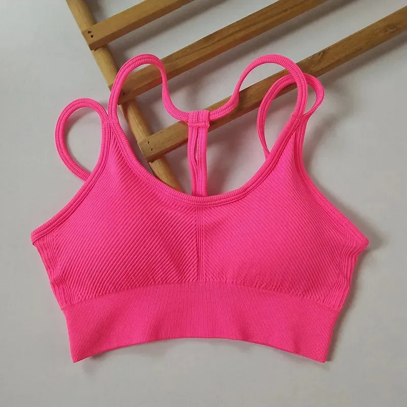 Women Sports Bra Shockproof Fitness Tops Sportswear Gym Crop Top Brassiere Push Up Sport Bras Gym Workout Top Seamless Yoga Bra