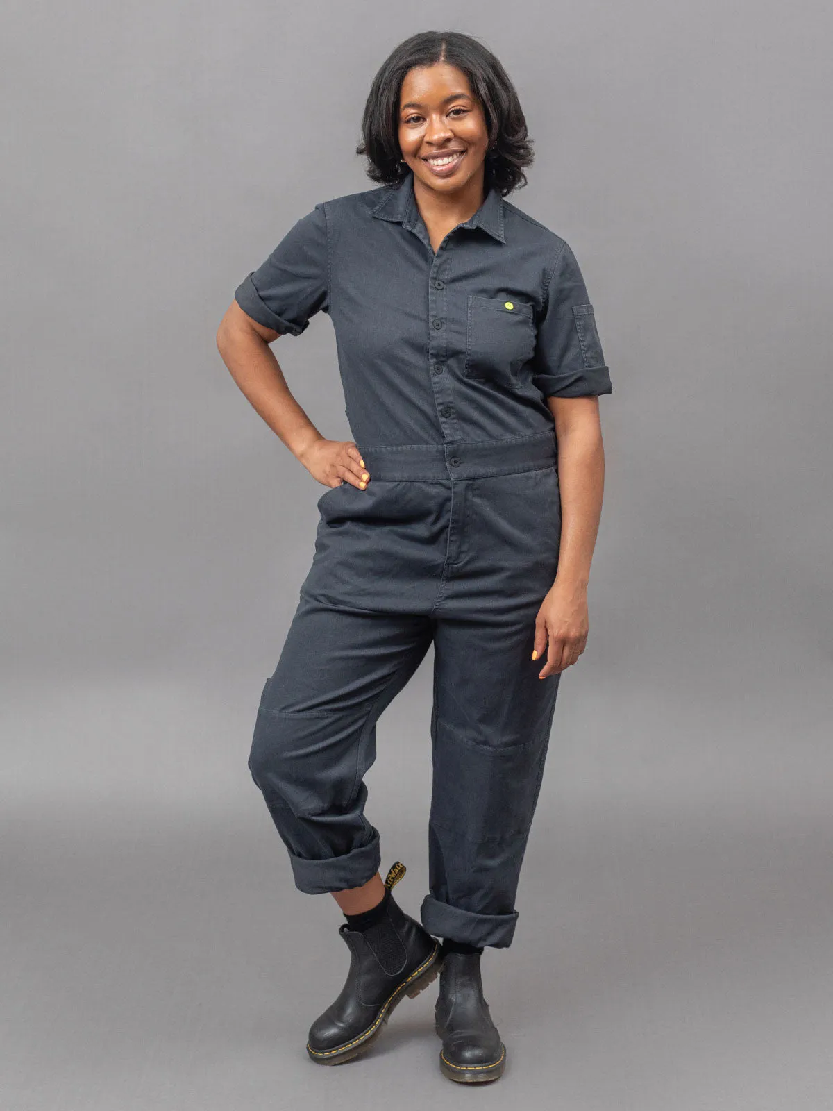 Women's Short Sleeve Jumpsuit in Washed Charcoal