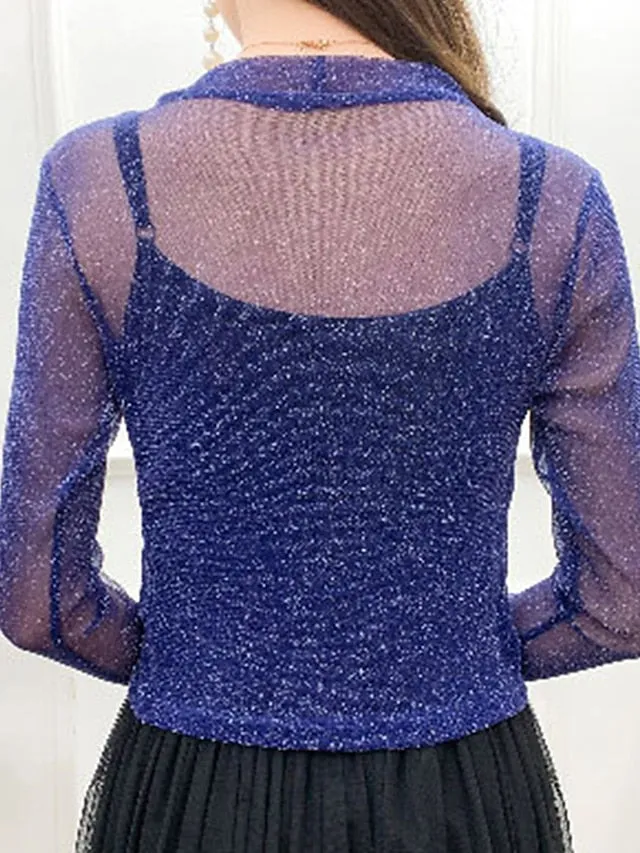 Women's Shrug Jumper Ribbed Knit Lace up Glitter Solid Color V Neck Shrugs Stylish Outdoor Daily Summer Spring Black White M L XL