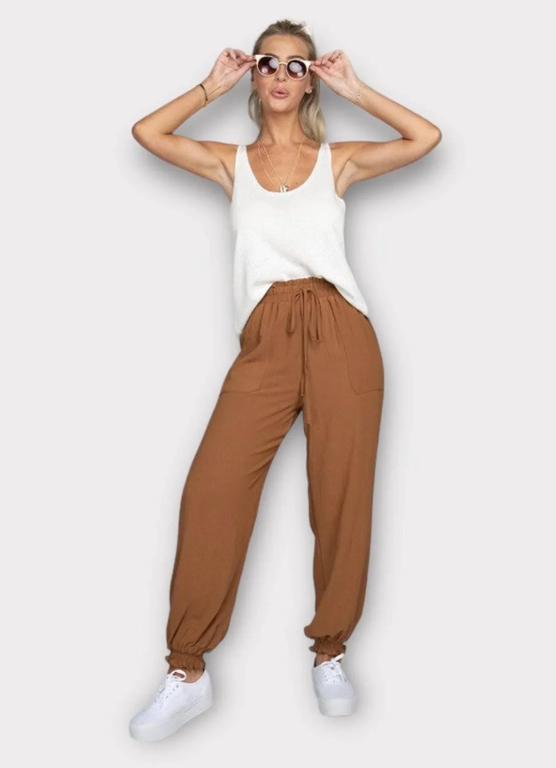 Women's waist tie jogger pants